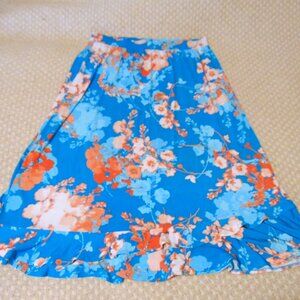 Coquette Floral Ruffle Midi Skirt L – Blue Peach Garden Party Resortcore Spring